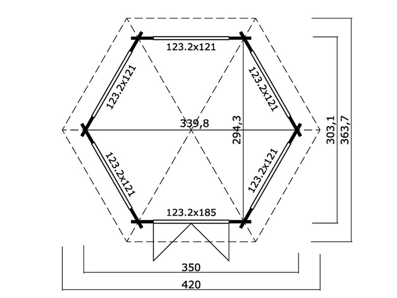 Drewniany pawilon Alicante, sześciokątny 3,5x3,03x3,07m, 44mm, Ciemny szary - Image 3
