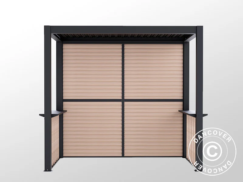 Pergola San Juan do grilla, z ściankami i bokami z lameli, 2,5x1,5x2,3m, Czarna/Imitacja drewna - Image 5